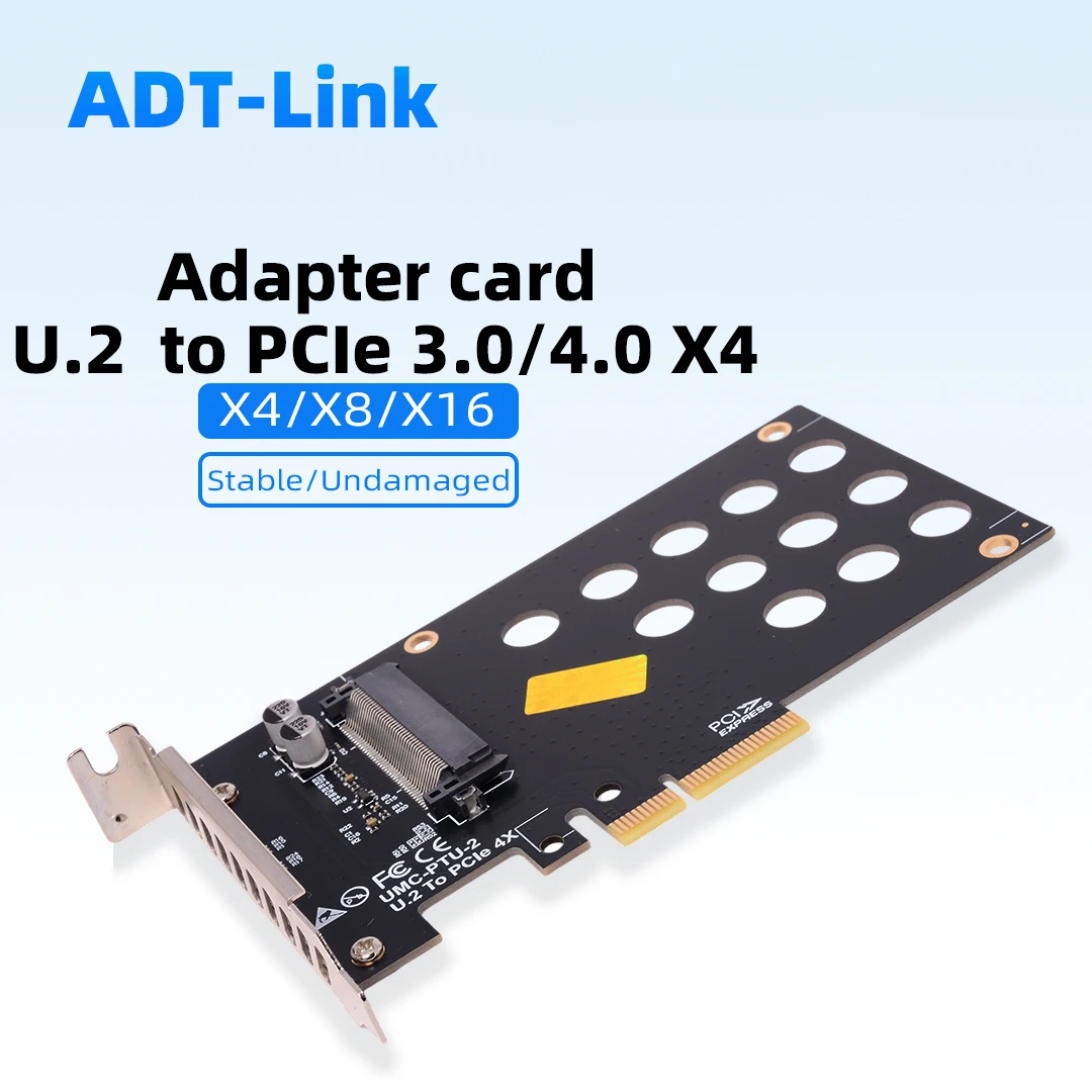 U.2 to PCIe X4 NVME SSD Adapter Card No Power Supply Half-Height Stable Heat Dissipation Plug-and-Play X4/X8/X16 slot interfaces