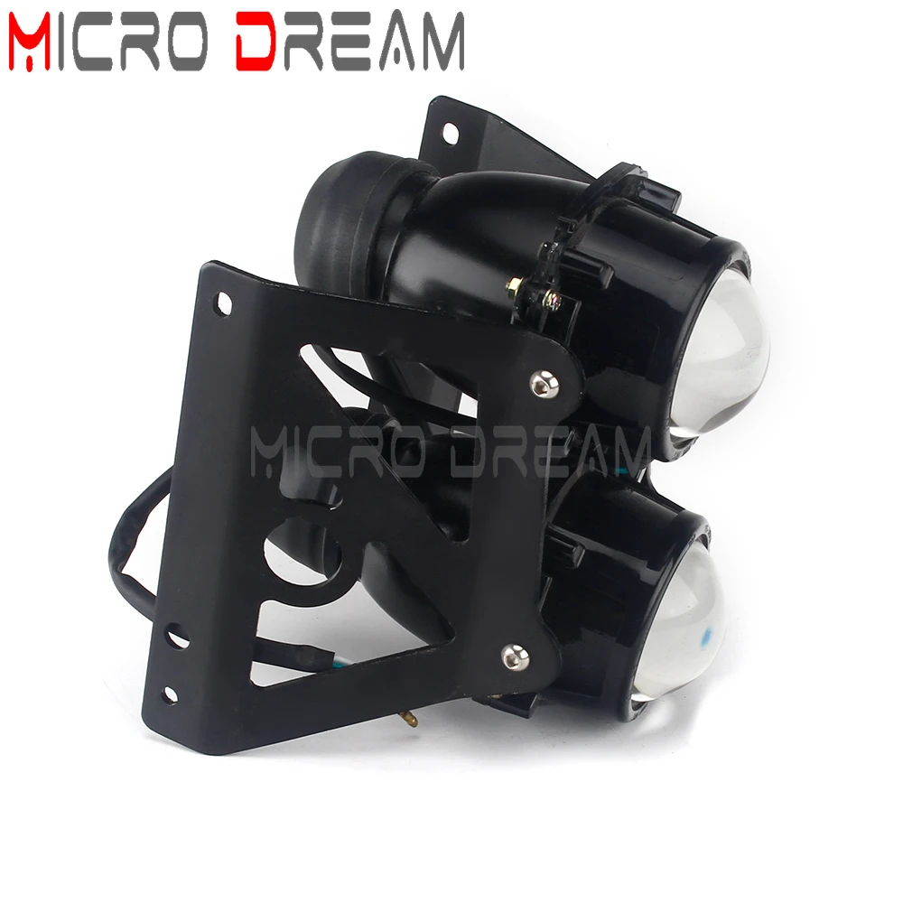 Motorcycle Dual Double Twin Light Streetfighters Headlamp Projector Lamp W/ Mount Bracket For Honda BMW Scrambler Street Bikes