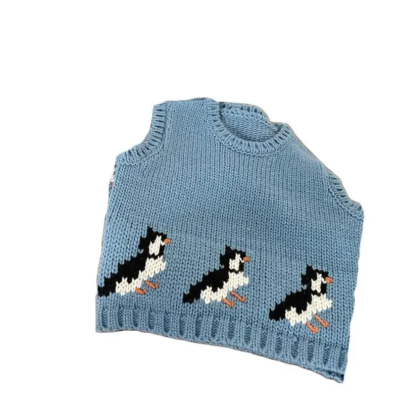 Korean Children\'s Clothing Children\'s Knitted Vest Spring New Style Cartoon Jacquard Versatile Sweater Vest for Boys and Girls