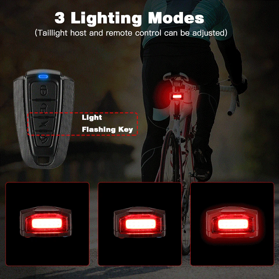 Camluxy Bicycle Light Anti Theft Alarm USB Bike Taillight Wireless Waterproof Auto Brake Sensing Remote Control Horn Lamp Alarm