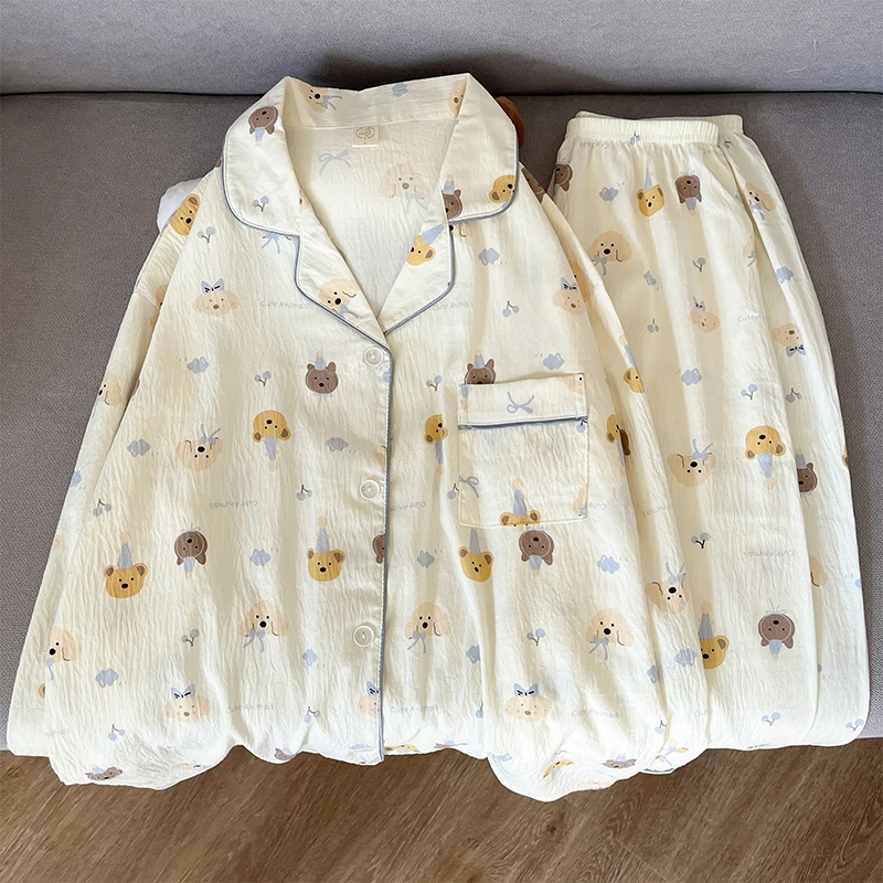 

Cartoon Kawaii Print Design Women's Pajamas Set Sweet Cute Korean Casual Plus Size Pajamas Set for Women Fashion New Sleepwear