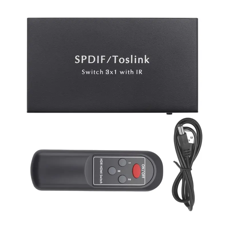 AED6-Optical Switcher With 2 Way Spdif Toslink Optical Digital Audio Splitter 3 In 1 Out With IR Remote Control Switch