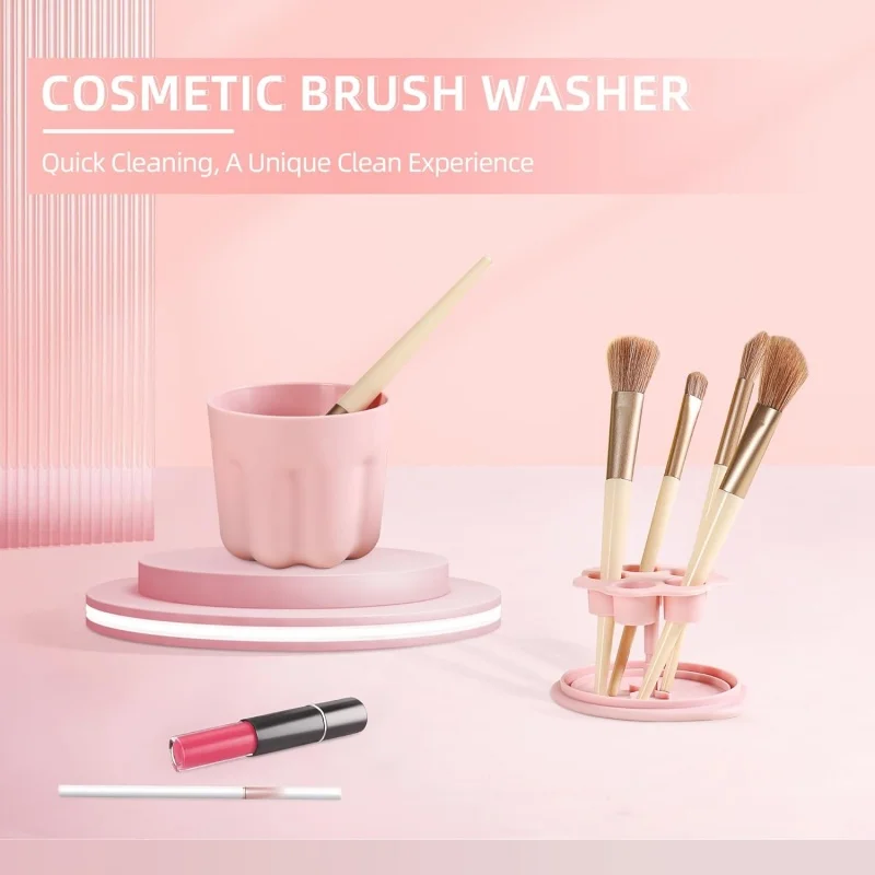 Picture 6: 3-In-1 Silicone Makeup Brush Cleaner Mat Multi-functional Eyeshadow Brushes Washing Mat with Folding Drying Holder Organizer Kit
