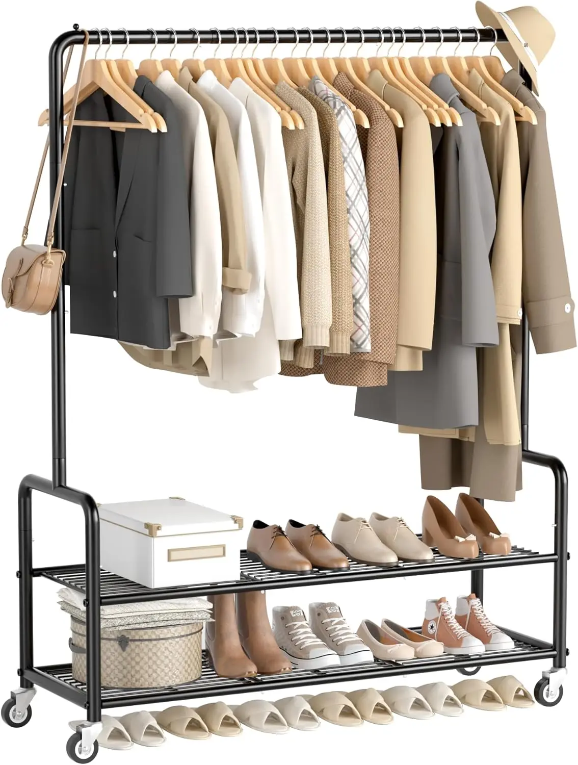 

Heavy Duty Clothes Rack with Shelves 46.5' Large Rolling Clothing Racks for Hanging Clothes, Garment, Coat, Black