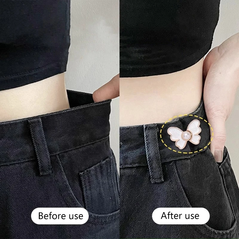 Botón vaquero de mariposa, Clips ajustables para faldas de pantalón, hebilla tensora de cintura, botón a presión, ajustador, Pin para pantalones, botón retráctil