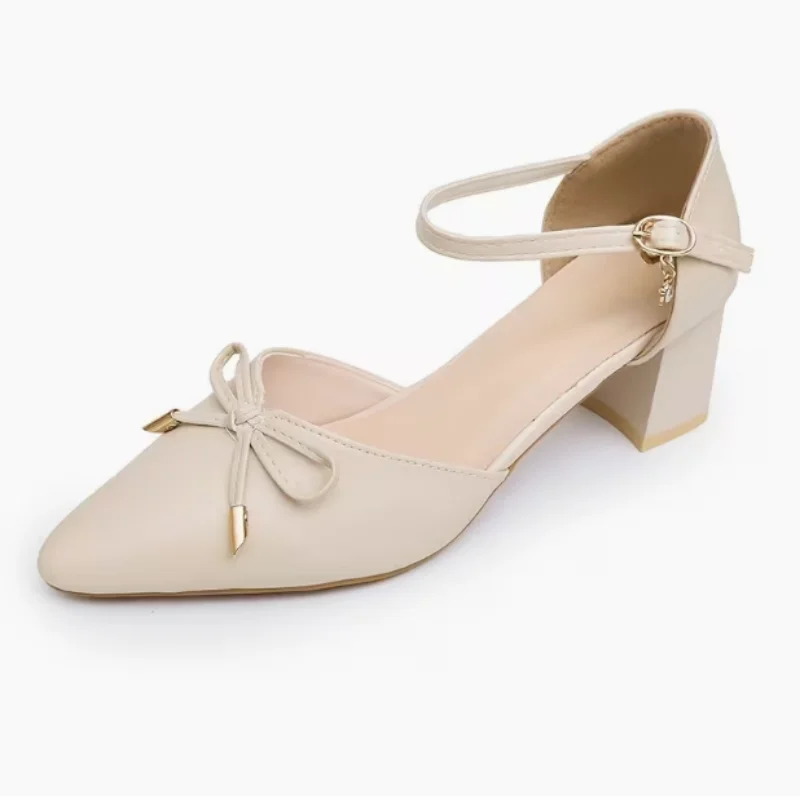 Women's High Heel Sandals Pointed Toe Pumps Bowknot Decoration Chunky Heel Dress Shoes for Office Ladies Party Wedding view 5