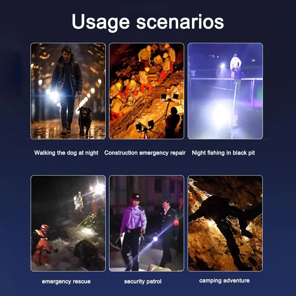 Handheld Flashlight Strong Light Low Light Side Light Red Blue Flash LED COB Flashlight TypeC Flash Charging Outdoor Searchlight