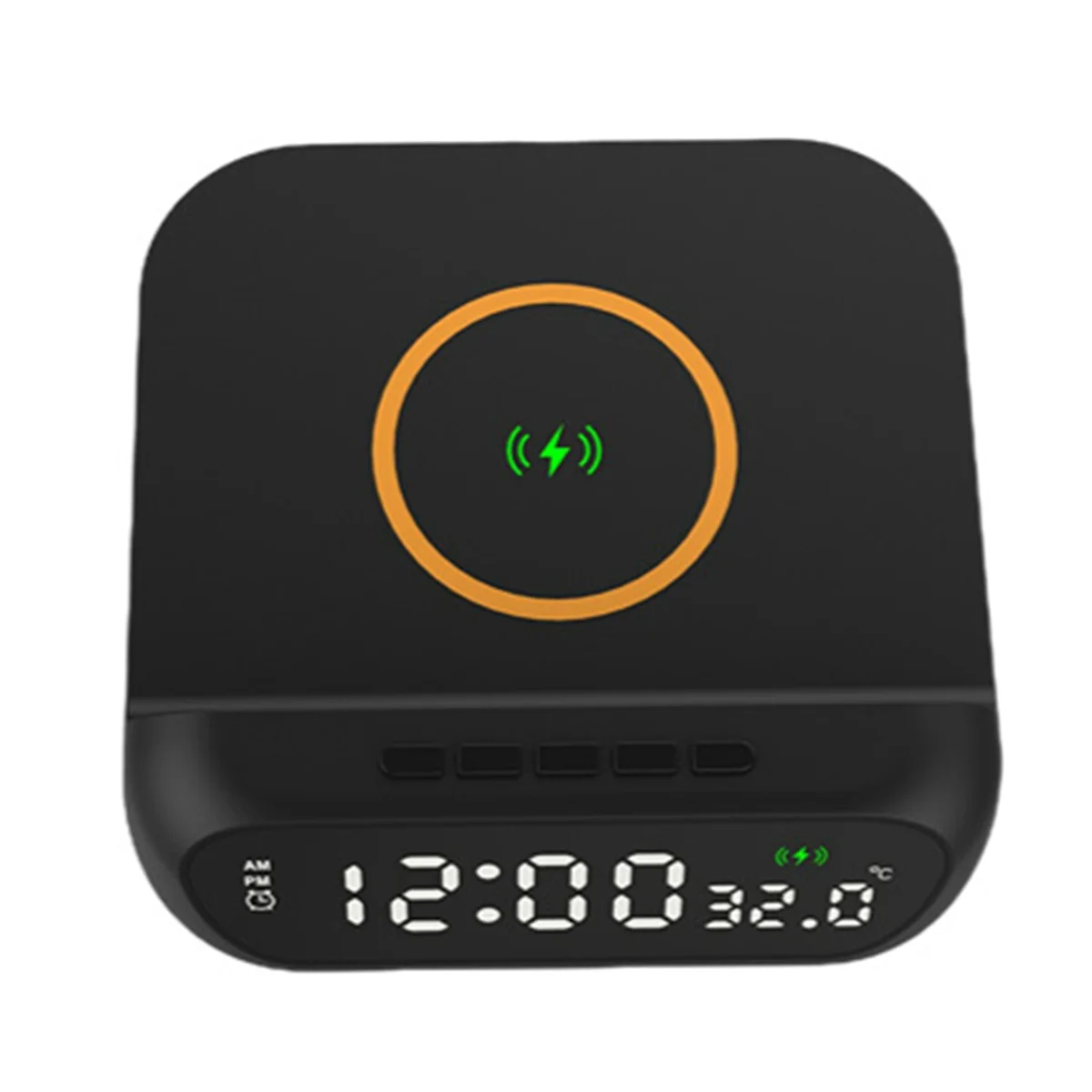 Wireless Charging Alarm Clock 3-In-1 Wireless Charger Fast 15W Charging Digital Alarm Clock Temperature Black