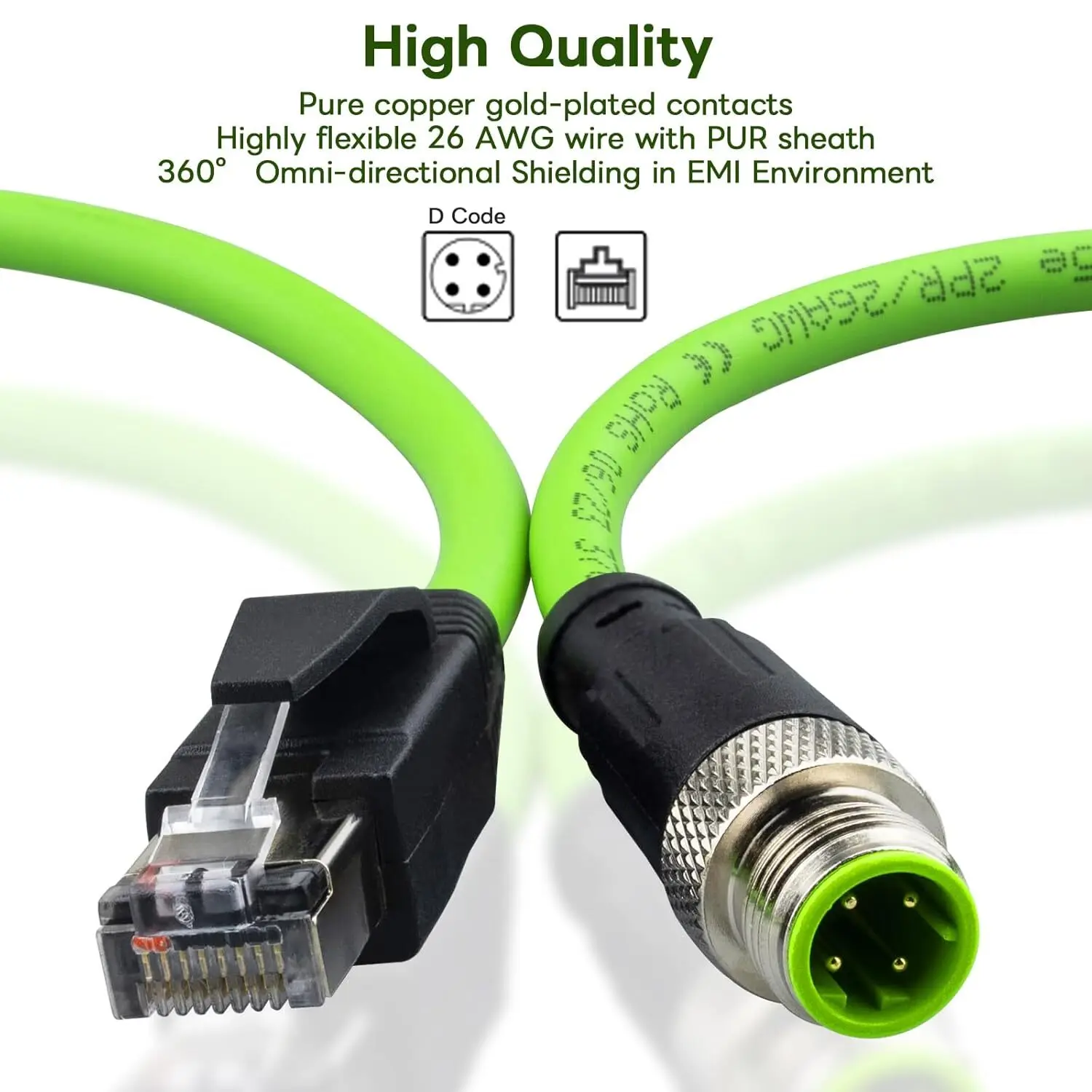 M12 4-pin to RJ45 shielded cable assembly, industrial field line M12 4-pin D code male to RJ45 Ethernet CAT5e cable assembly