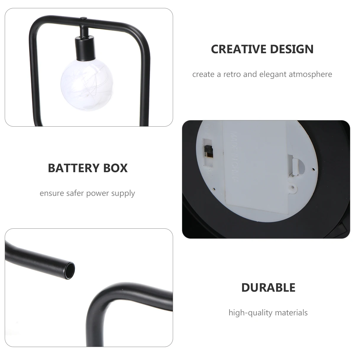 LED Night Lamp Simple Desk Iron Bulb Decorative Chargeable Desktop Light Retro Plastic Wrought Bedside