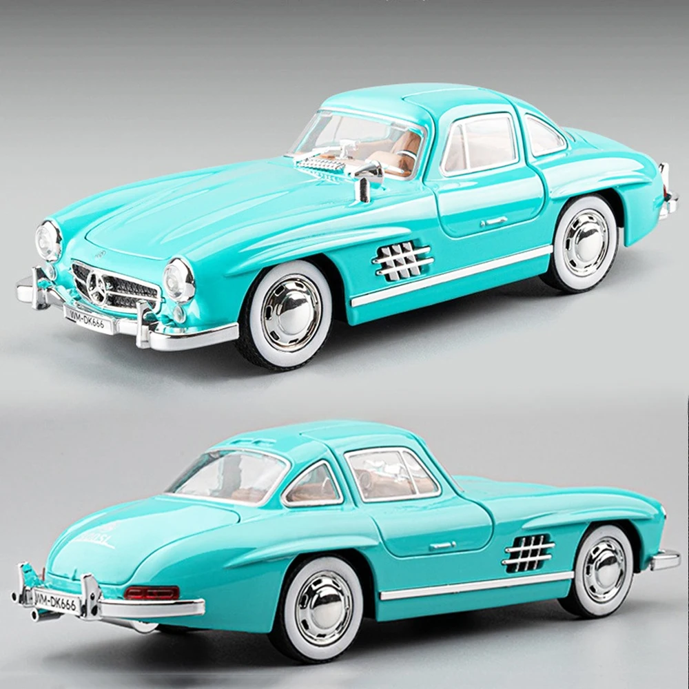 1:22 스케일 300SL 빈티지 자동차 모형 장난감 금속 다이캐스트 SL63 스포츠카 사운드 라이트 도어 오픈 풀백 장식 어린이 선물