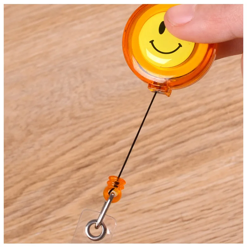 Smiling Face Retractable Badge Reel Id Name Bus Card Badge Holder Women Men Kid Cute Credit Card Holder Clip Office Supplies