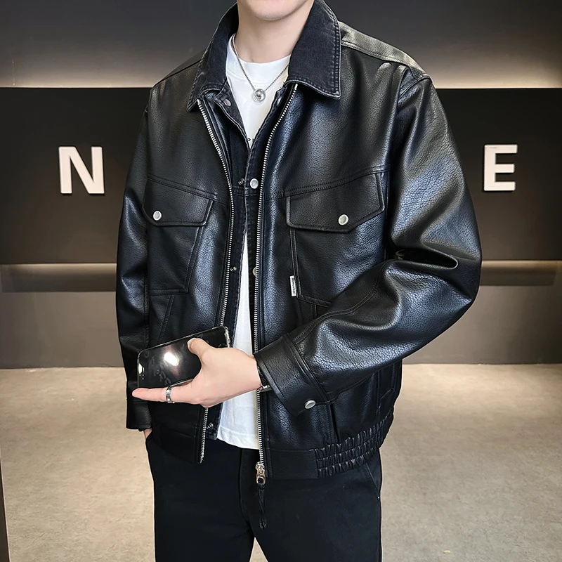 

Мужская кожаная куртка в американском ретро-стиле, свободного кроя, из искусственной кожи, универсальная, модная, новинка 2025 года, молодежная, энергичная, ветрозащитная