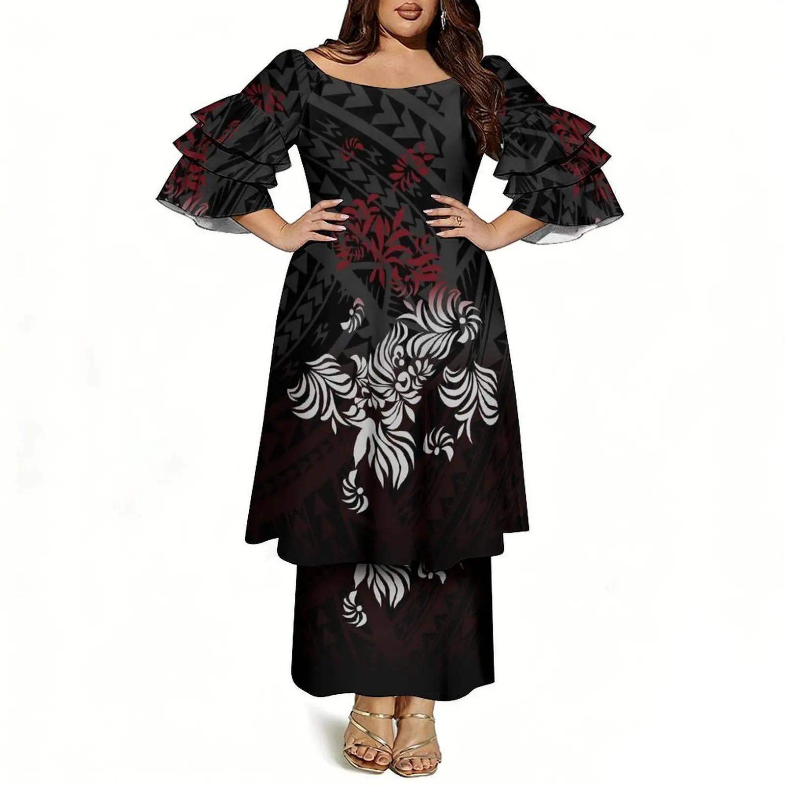 2026 Summer New Custom Pattern Women'S Three-Sleeve Design Suit Skirt - Polynesian Puletasi Style Casual Elegant Suit Skirt