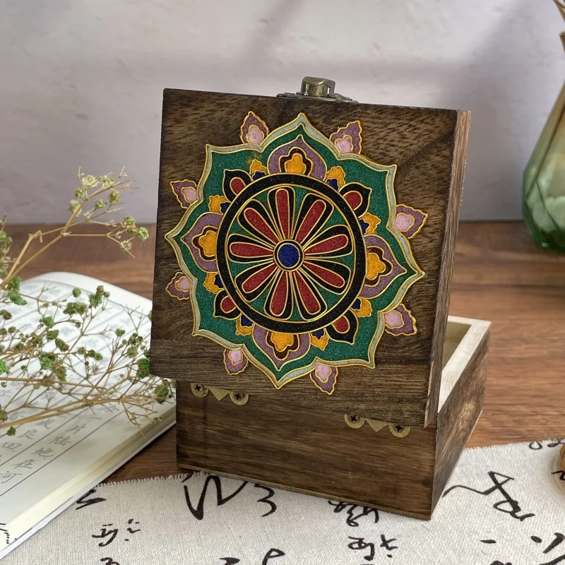 10cm Classic pattern jewelry box filigree enamel diy material. Wooden storage box. Handmade team building activity souvenirs