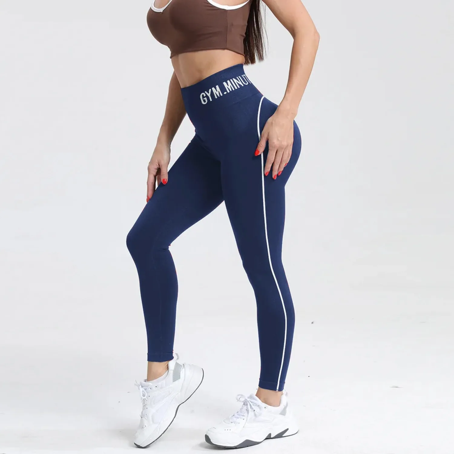 Nahtlose Hochtaillierte Damen-Yogahose mit Farbkontrast, Sport-Leggings mit Po-Lifting-Effekt, Fitness-Tights, Schnelltrocknende Workout-Hose – Detail 13