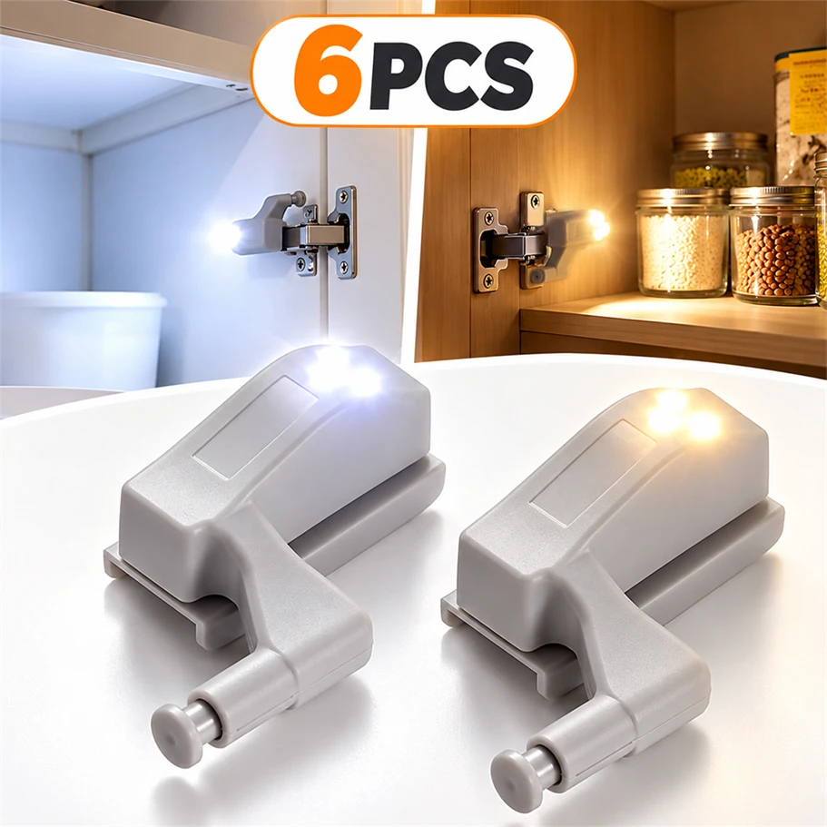 6PCS LED Inner Hinge Sensor Light Warm/white Light Wardrobe Cupboard Bedroom Kitchen Closet Universal Night Lamp Home Lighting