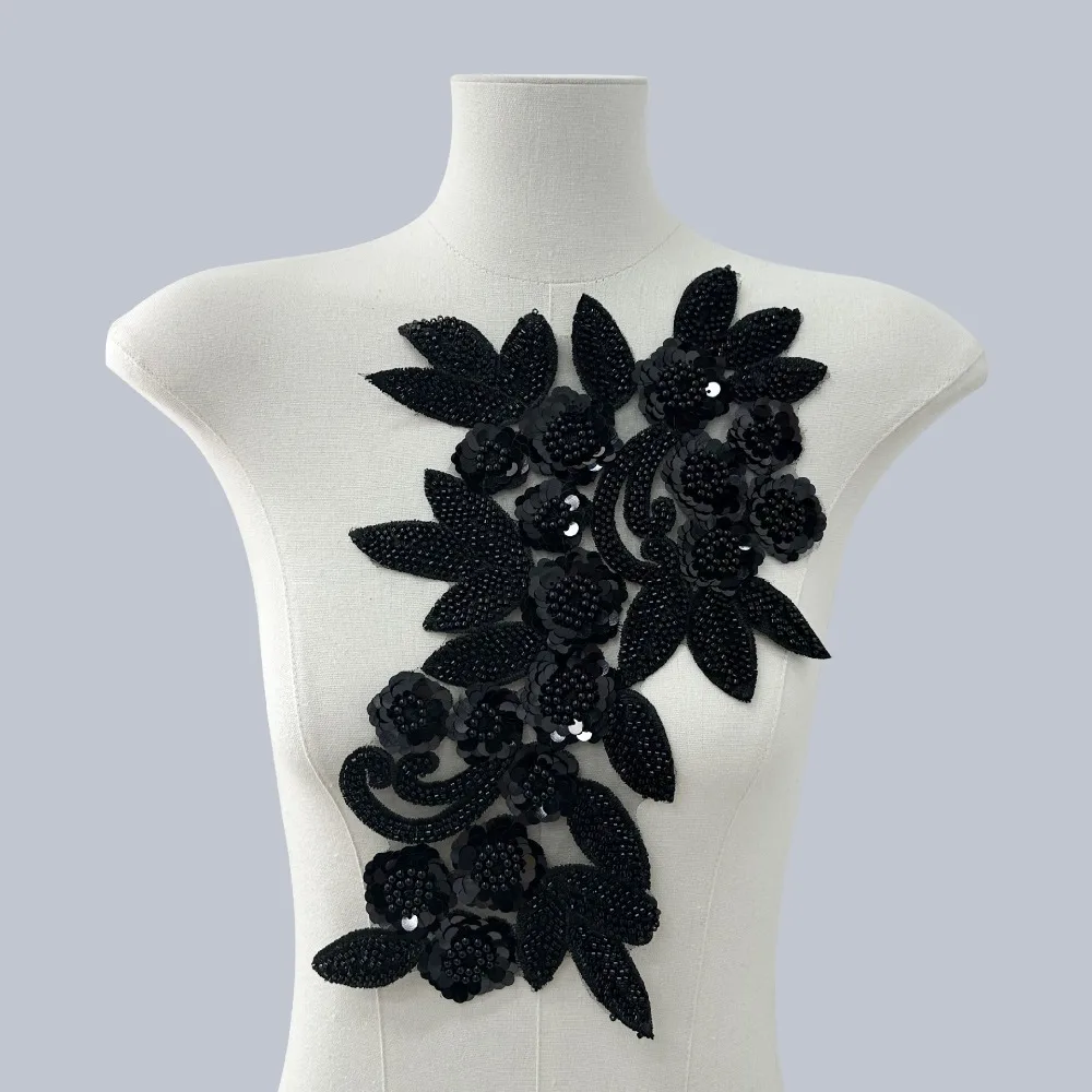 New 3D Flower Mesh Sequin Embroidery Cloth Sticker DIY Handmade Floral Lace Fabrics Applique Girl