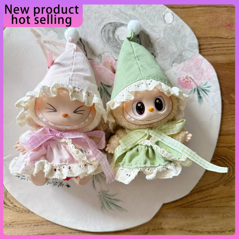 

Cute 15-17 cm LabubuV1 V2 V3 Sitting Series Beautiful Skirt Doll and Accessories Hat Toy Doll Clothes Four Piece Set Holiday Gif