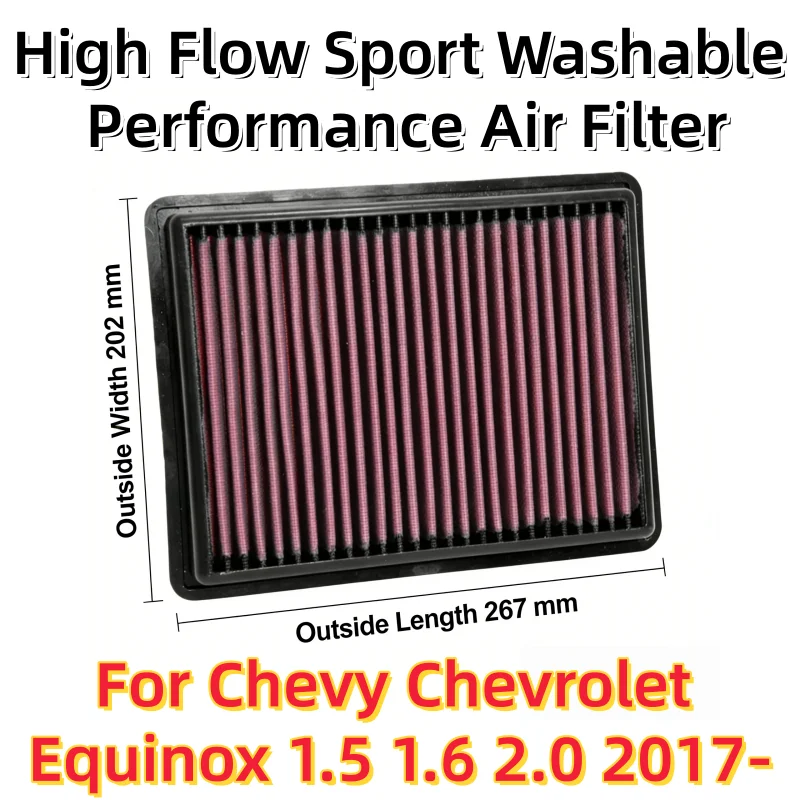 

For Chevy Chevrolet Equinox 1.5 1.6 2.0 2017- High Flow Sport Washable Performance Panel Air Filter Replacement 33-5069 23279657