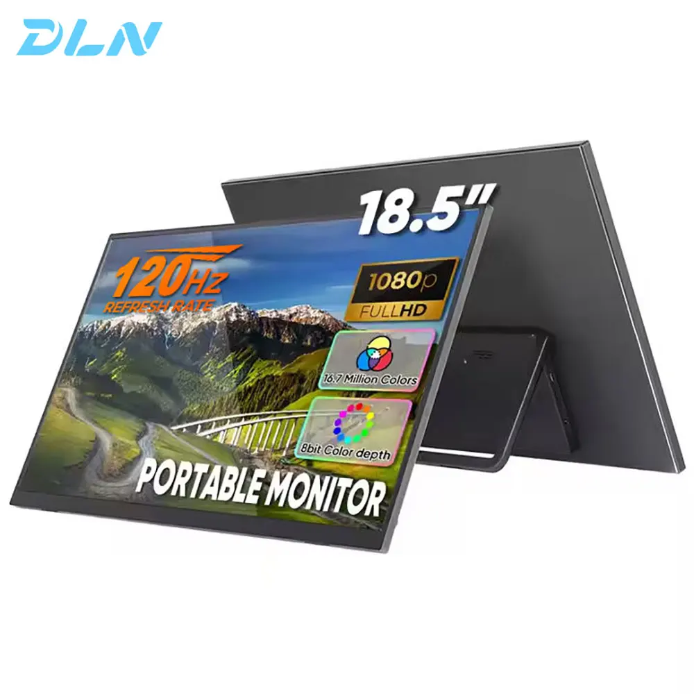 DLN Portable Monitor 18.5 inch 1080p HD Display Stand Type Screen Extender Type-C Connectivity Built-in Speakers For Wins & Mac