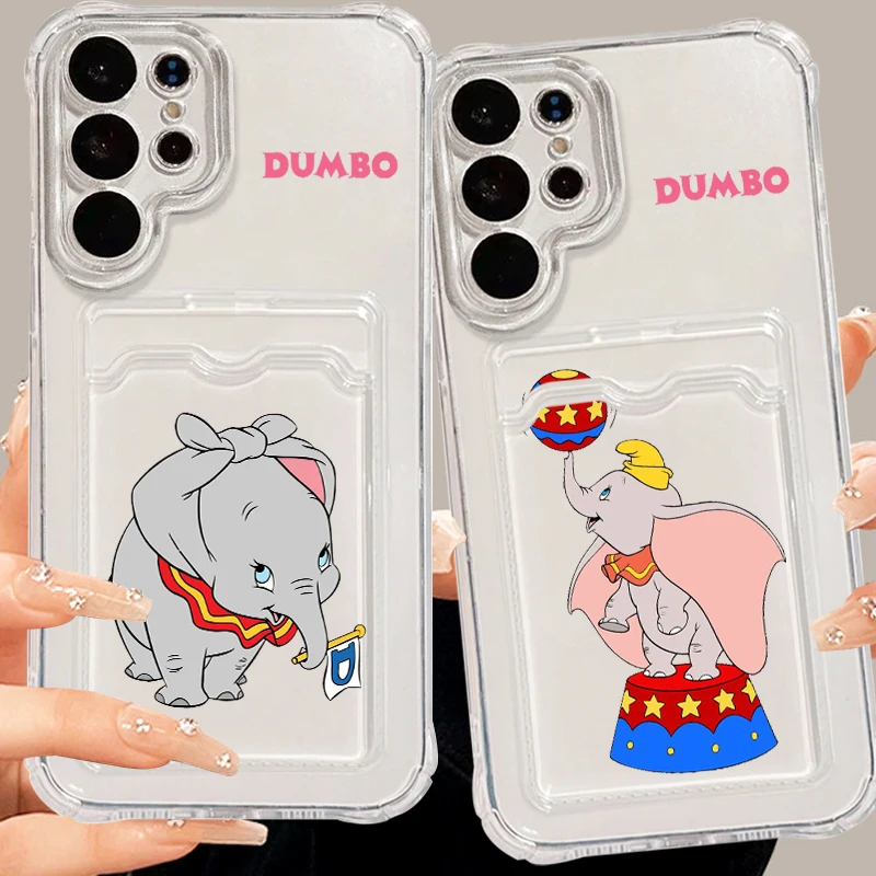 Disney Dumbo Cute For Samsung S24 S23 S22 S21 S20 Ultra FE Plus A55 A53 5G Photo Card Bag Transparent Back Phone Case