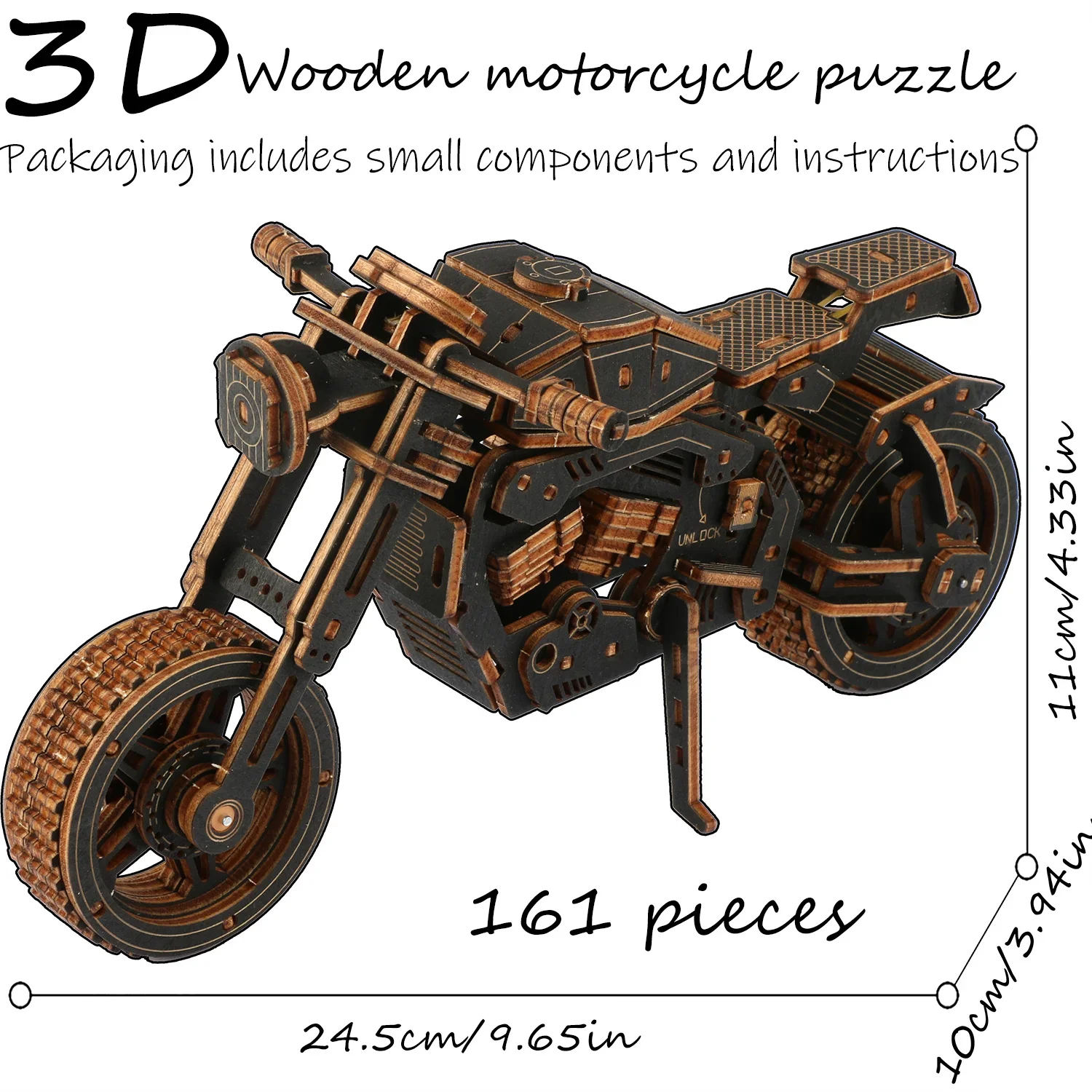 3D Wooden Puzzle Gift for Kids Black Motorcycle Jigsaw for Adults Puzzle DIY Board Game Interactive Games Intellectual Toy Hobby