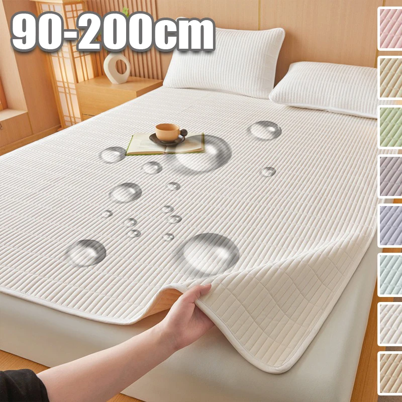 Waterproof Striped Bedspread 3D Quilted Skin Friendly Mattress Protector Non Slip Washable Bed Pad with Elastic Straps Bedding