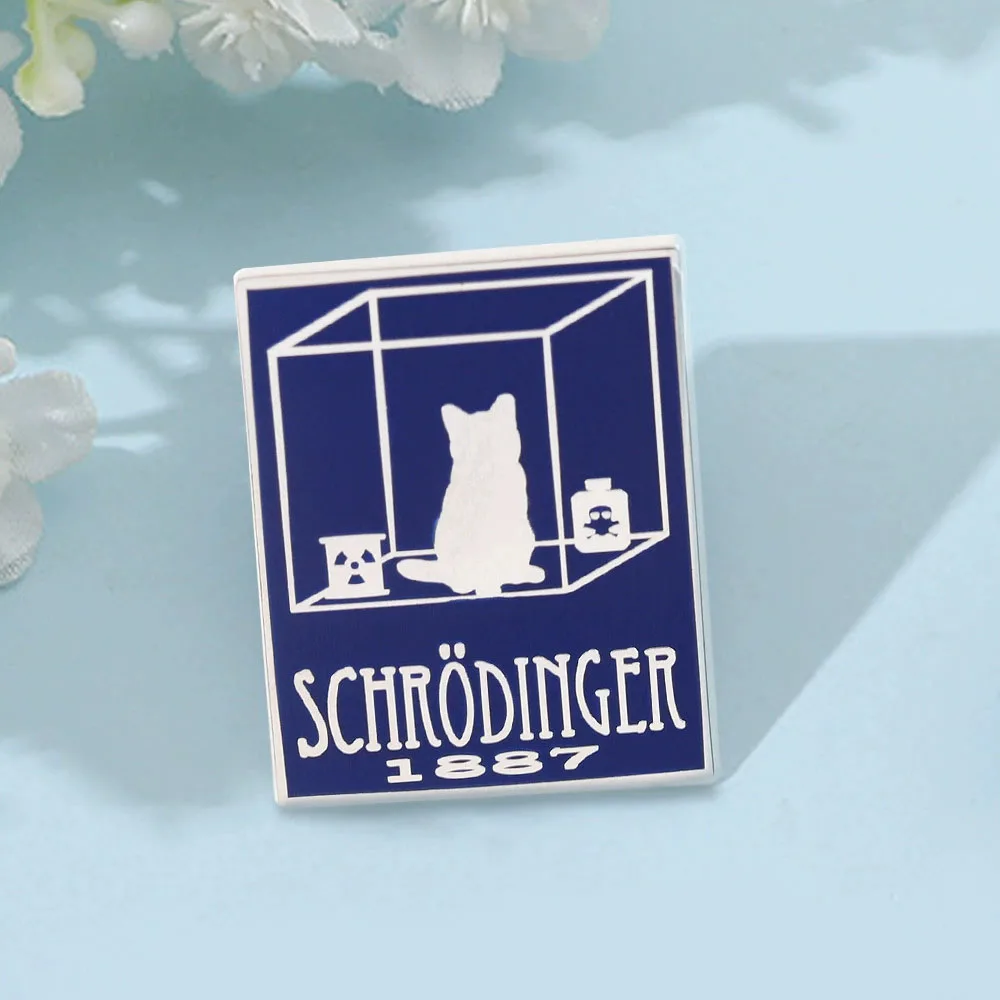 Schrödinger's Cat Enamel Brooch Quantum Physics Theme with 1887 Science Enthusiast Lapel Pin Teacher and Student Gift