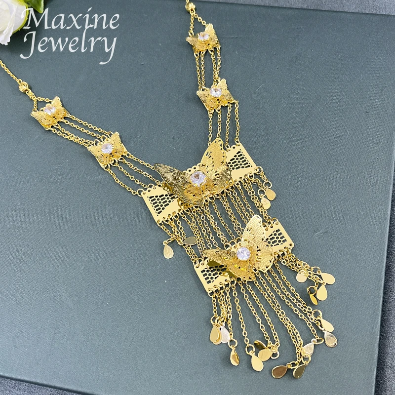 Daily Wear 18K Gold Plated Jewelry Set Earrings Tassel Butterfly Necklace for Women Anniversary Party Dubai Bridal Wedding Gifts