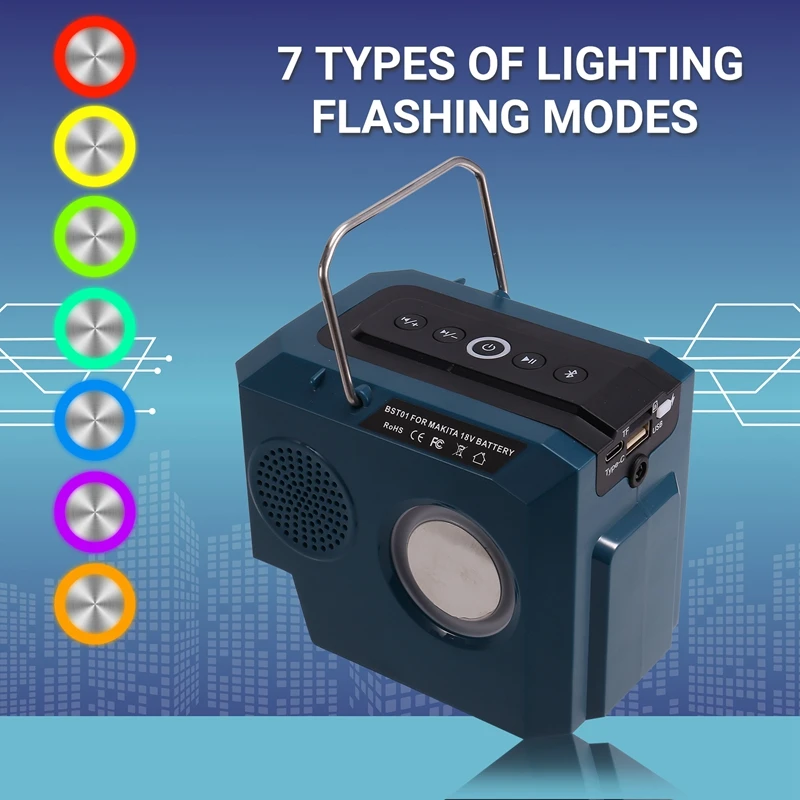 Alto-falante bluetooth para makita 18v bateria portátil sem fio alto-falante com usb & tipo-c porta de cartão tf para acampamento & festa