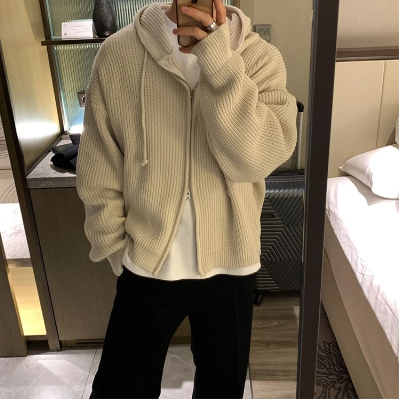 Winter pullover Strickjacke Männer warm übergroße gestrickte Kapuze Pullover Mantel Männer koreanische lose Strickjacke Pullover Herren Pullover