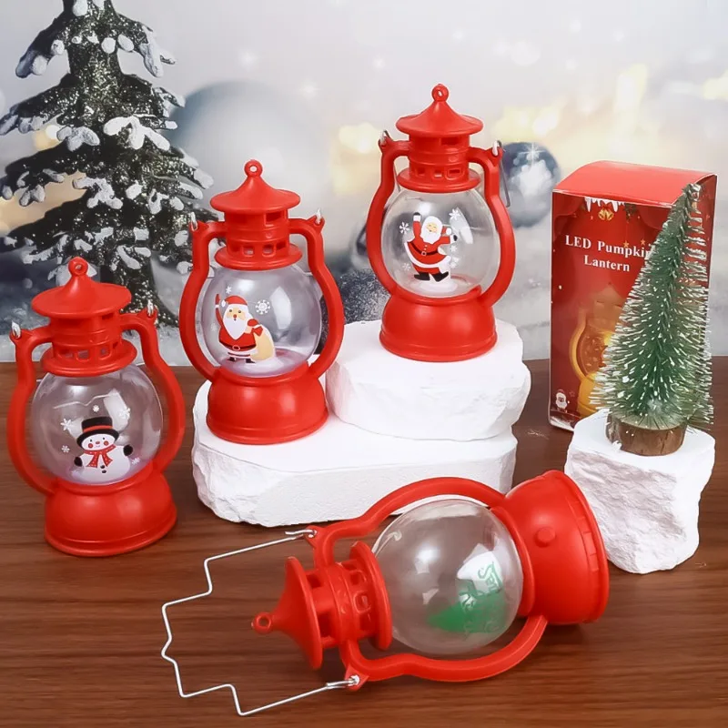 Santa Claus Lantern Light LED Night Light Christmas Hanging Ornaments Portable Lantern Lamp Xmas New Year Party Home Decoration