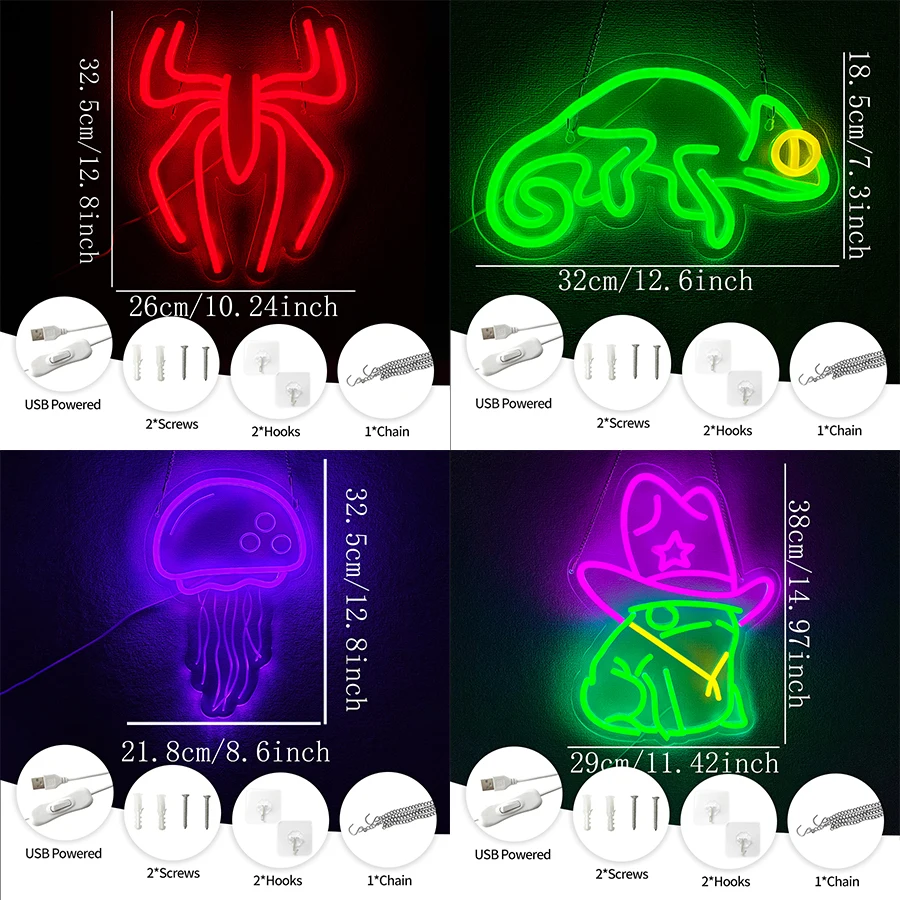 動物サインのネオンサイン、LEDナイトライト壁装飾、USB接続電源、バー、ゲームルーム、オフィスの壁装飾。