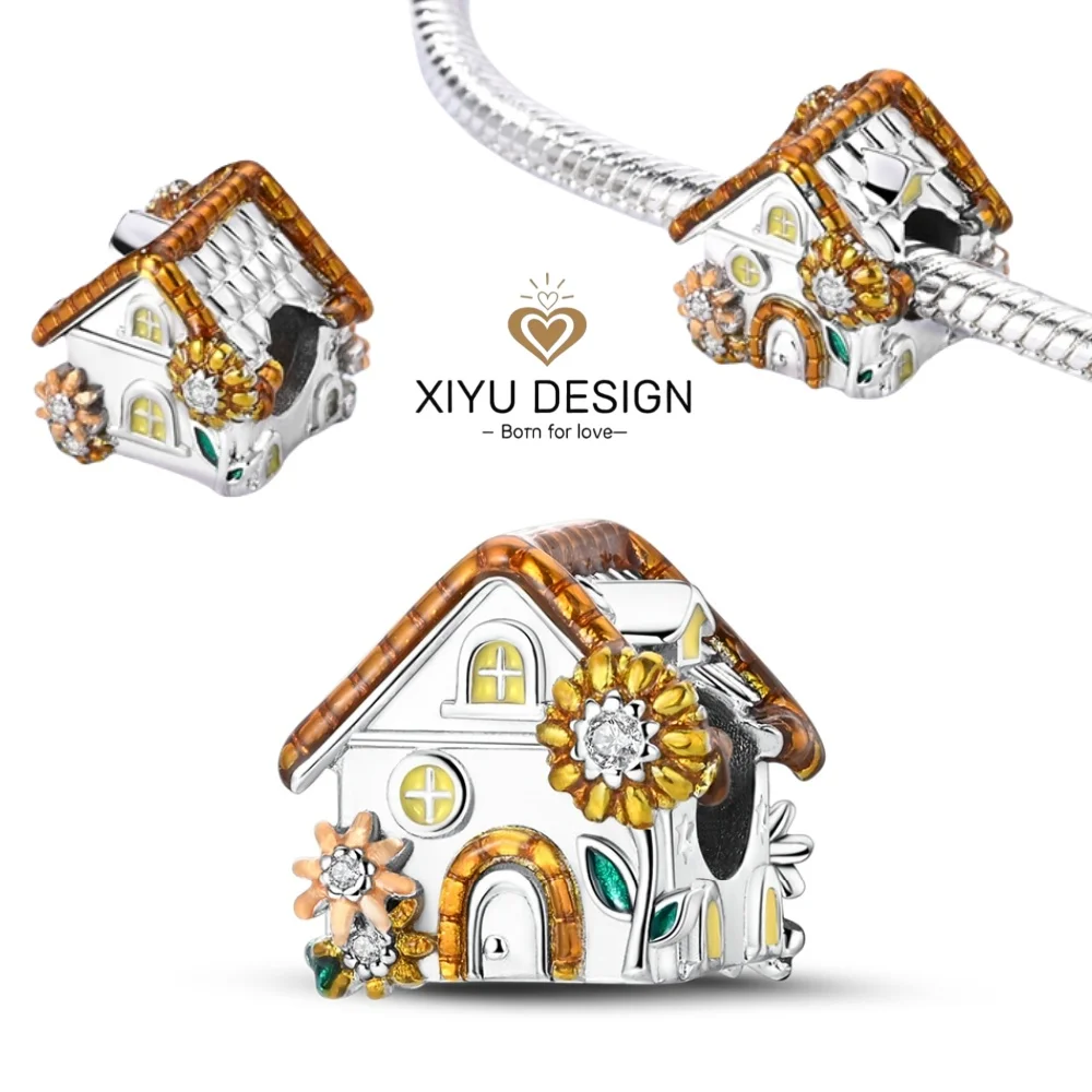 925 Sterling Silver Warm Sunshine Flower Room Charms Beads Fit DIY Bracelet Keychain Women Family Day Commemorative Jewelry Gift
