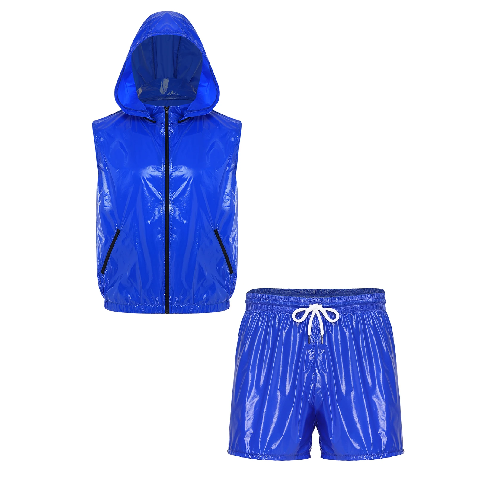 Men's Waterproof Tracksuit Sleeveless Zipper Hooded Vest with Boxer Shorts Built-in Briefs Fitness Cycling Sportswear Clubwear view 4