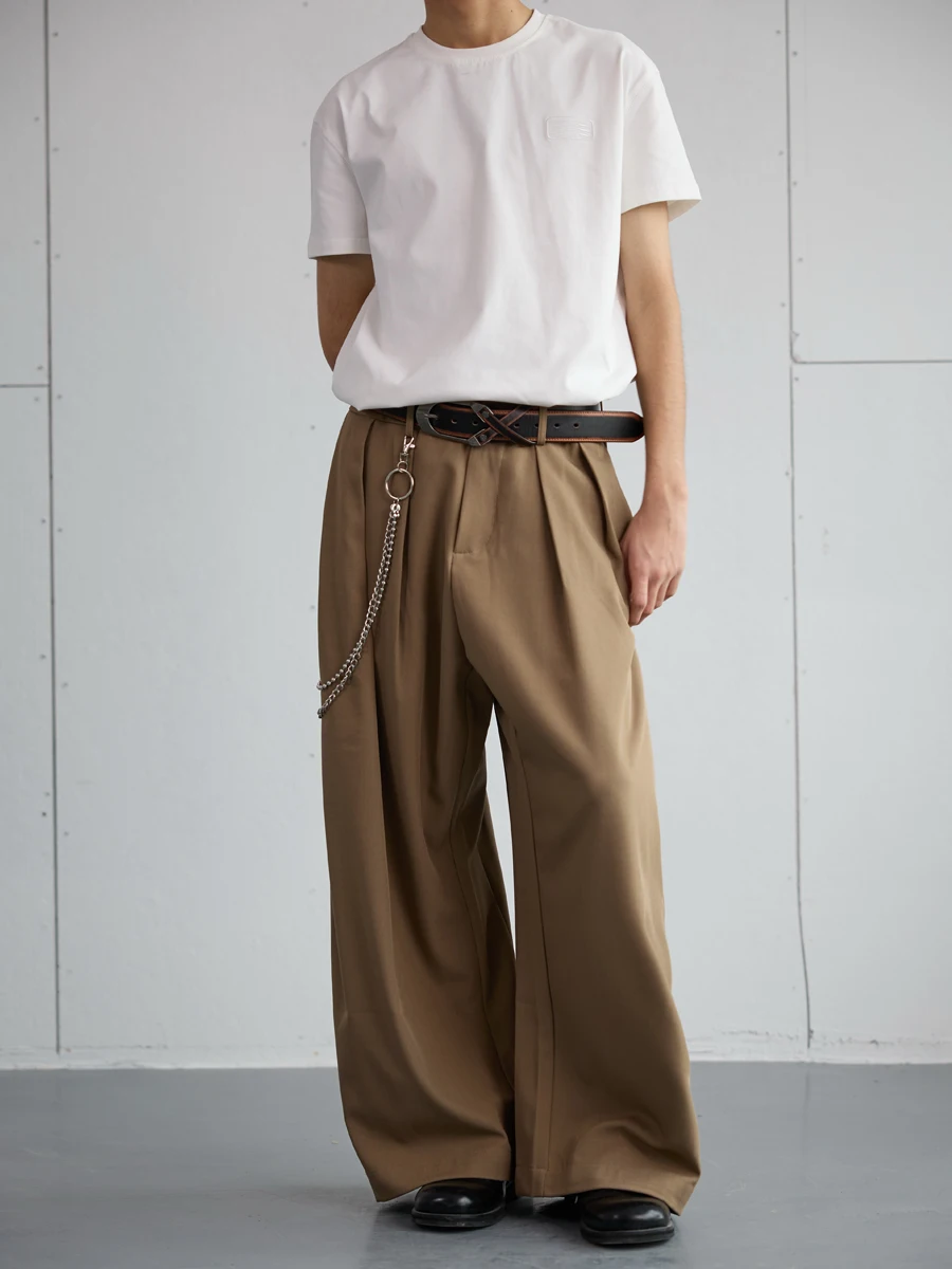

Water Wednesday Off-Du Spring 2025 Men's Casual Loose Straight Leg Pants Couple's Long Trousers Polyester Blend Youth Faion