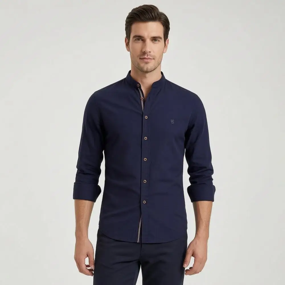Easy Care Non Iron Top Men's Oktoberfest Shirt Band Collar Long Sleeve Shirt Traditional Costume Festival Beer Garden Blouse