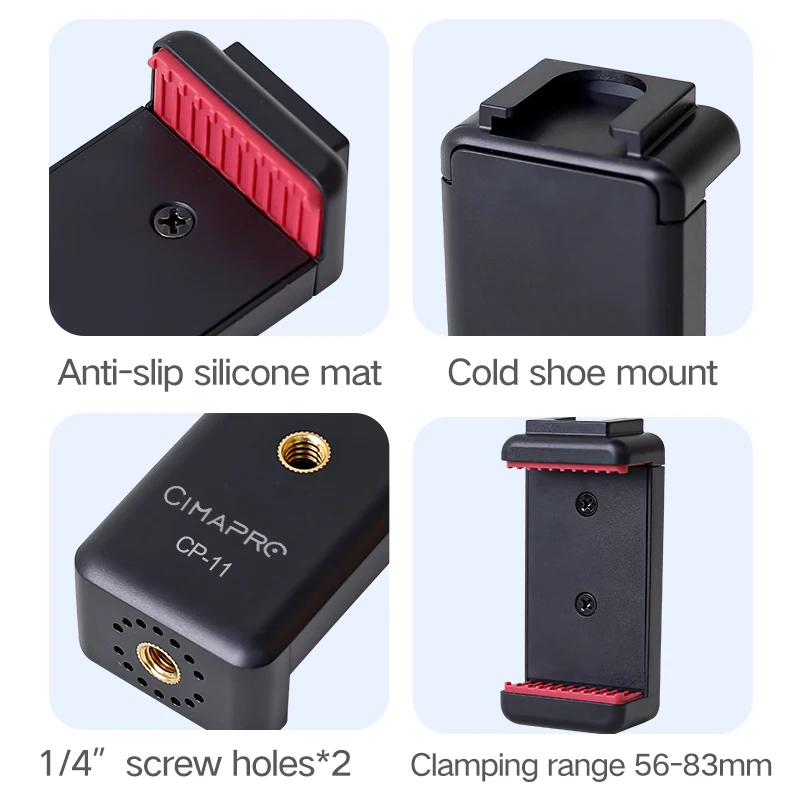 XILETU CP11 Hot Shoe Phone Clip Tripod Head Fixed Bracket Volg Tik Tok Cold Shoe Expansion Video Live Shooting