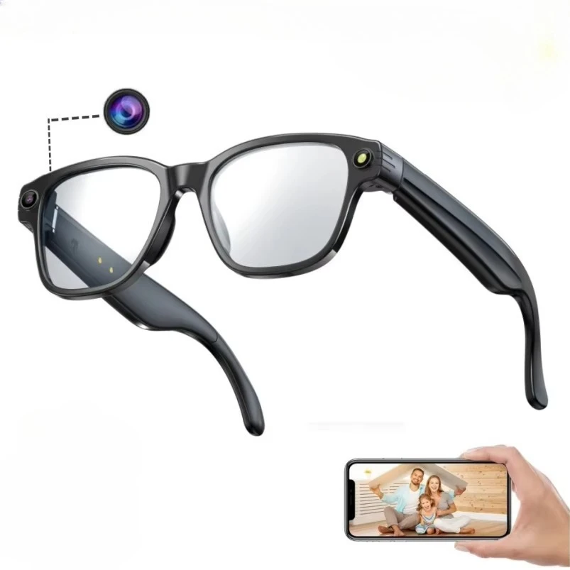 Inteligentne okulary z 800 tys. pikseli, 4 GB pamięci, AI do tłumaczenia w czasie rzeczywistym, rozpoznawaniem zdjęć i funkcją połączeń Bluetooth.