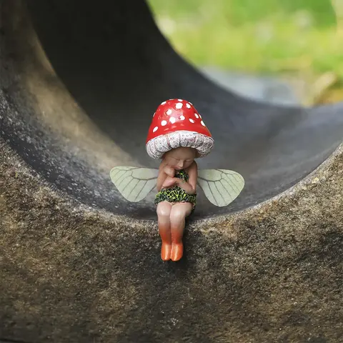 Mushroom Gnome Elf Ornaments Resin Desktop Mushroom Elf Sculpture Miniature Fairy Figurine for Bedroom Backyard Balcony