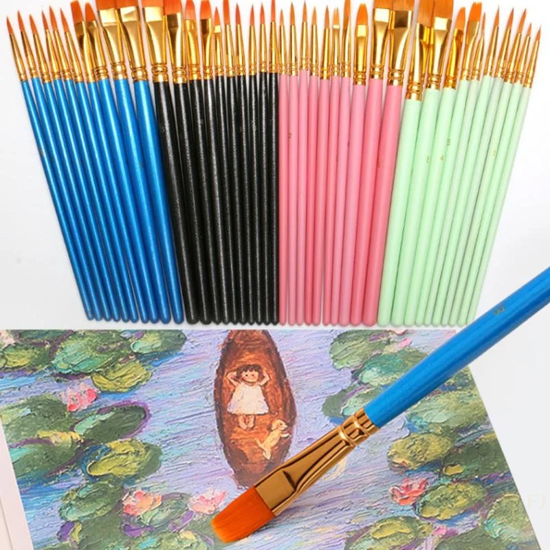 [YU]10pcs Professional Artist Paint Brushes Set Multi-functional Nylon Round Pointed Flat Tips Hook Line Paint Brush