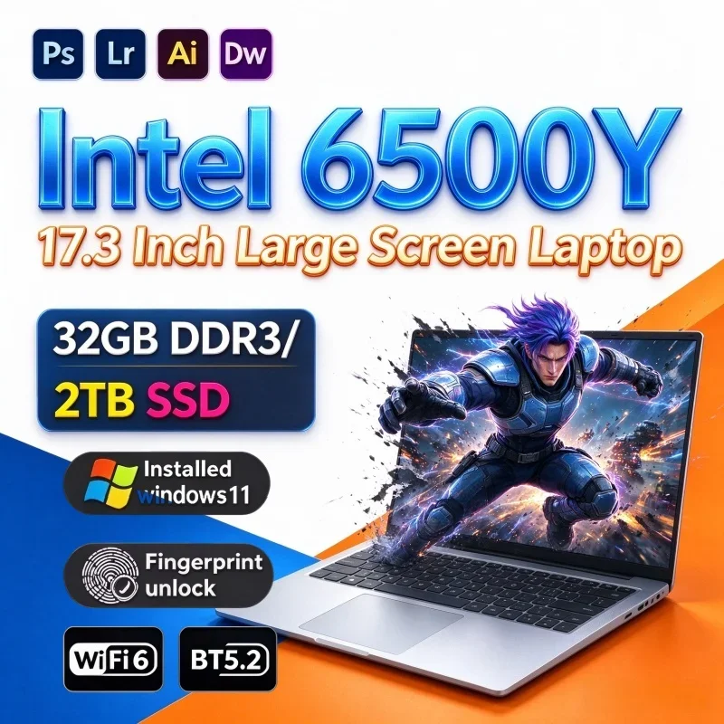 New Hot 2026 17.3" Slim Wide View Laptop Intel Core 6500Y 16/32GB 2TB Win11 Home Gaming & Office PC
