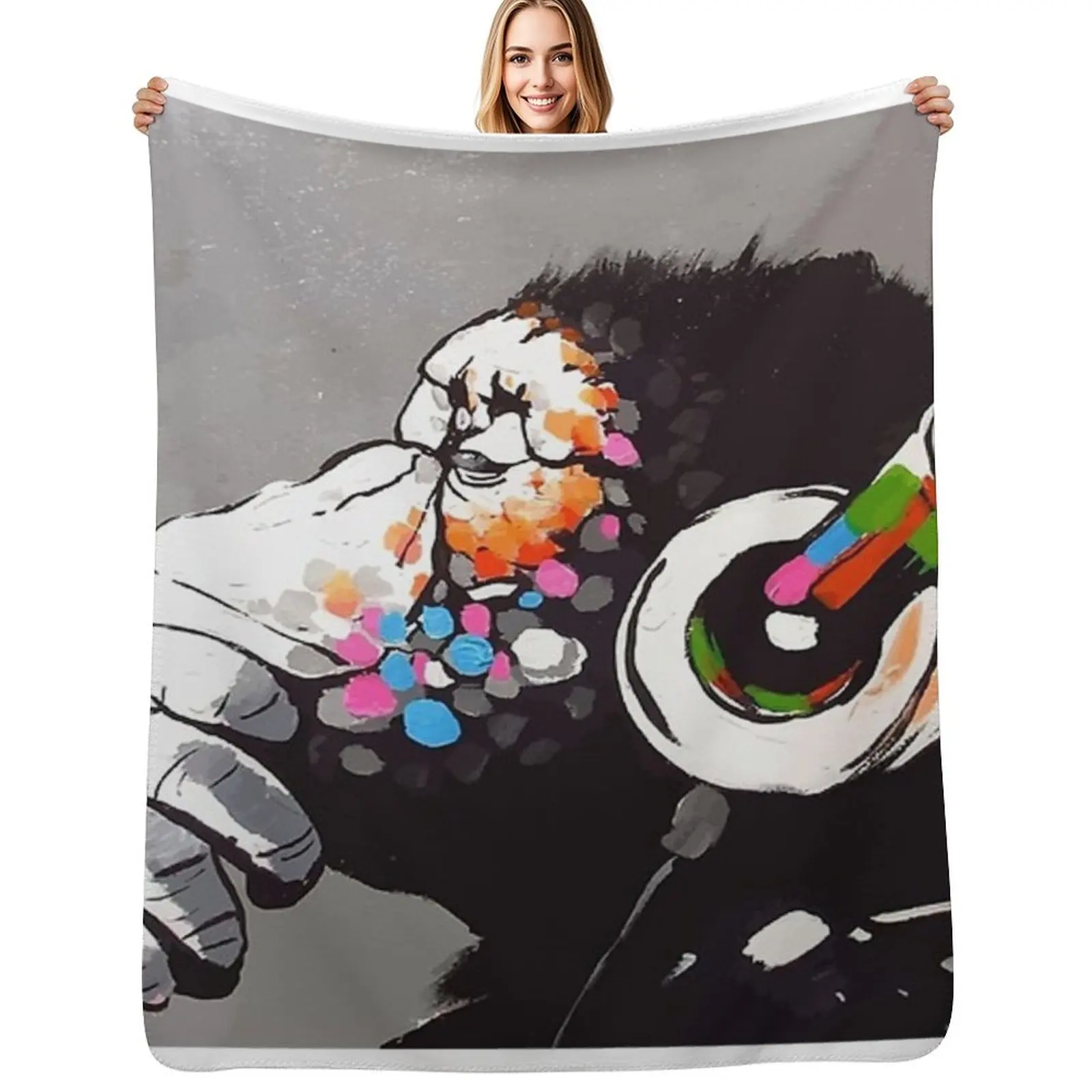 Banksy DJ Monkey Thinker with Headphones Throw Blanket blankets and throws Thin Thins For Baby anime Cute Blankets