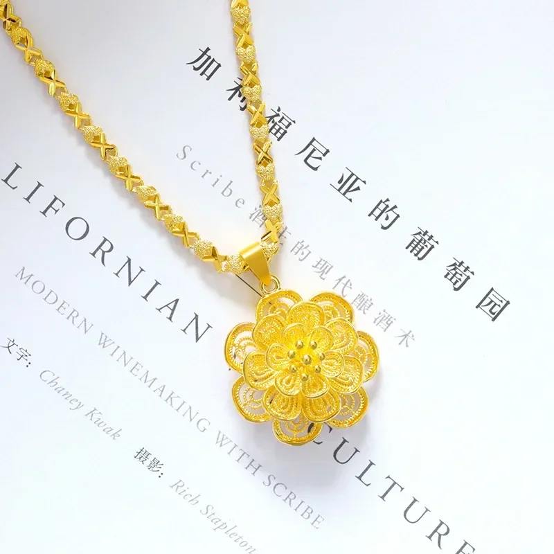 9999 Real Gold 24K Japanese and Korean Fashion Women's Gold Clover Big Flower Gold Women's Necklace