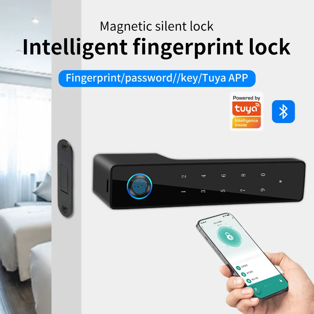 Minimalist Electronic Fingerprint Silent Door Lock Support Tuya App Bedroom Mute Door Locks Mechanical Furniture Magnetic Suctio