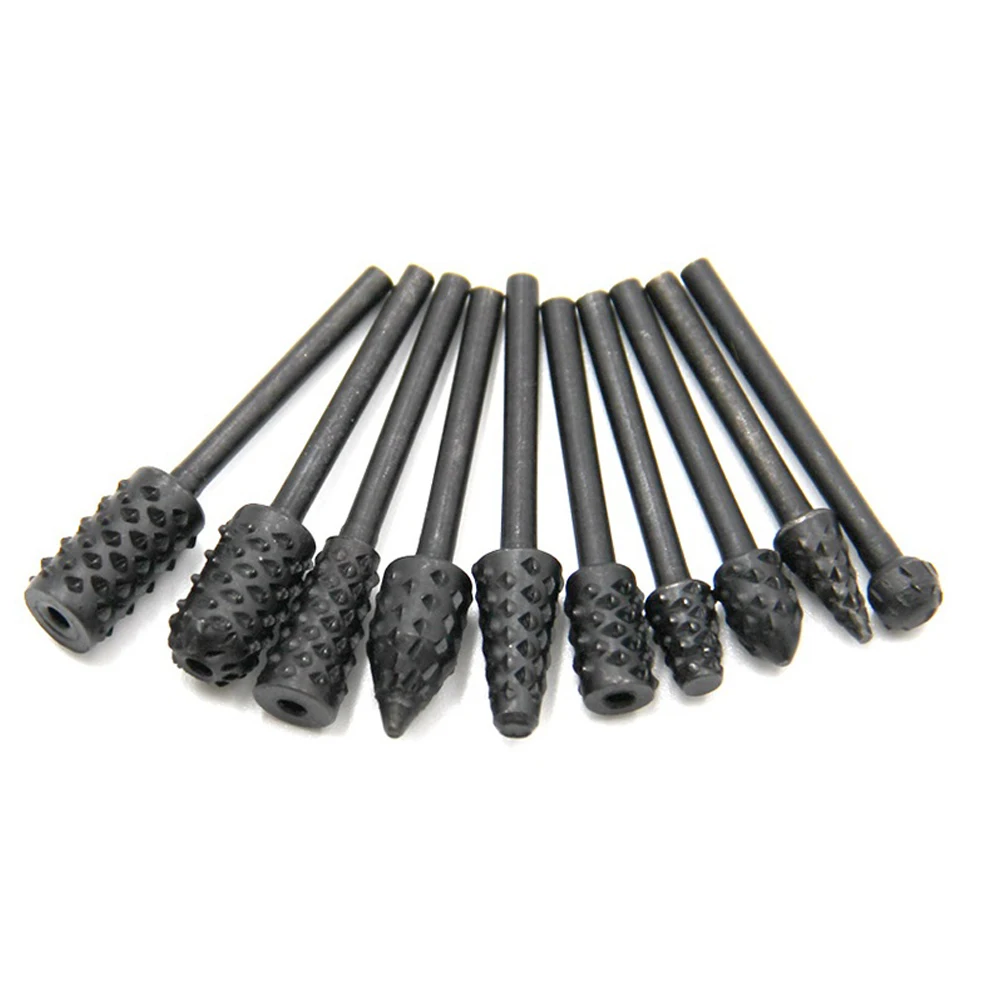 10pcs/set Rotary Rasp File Drill Bits Rasp Set 1/8" Shank Rotary Craft Files Rasp Burrs Wood Bits Grinding Woodworking Tools