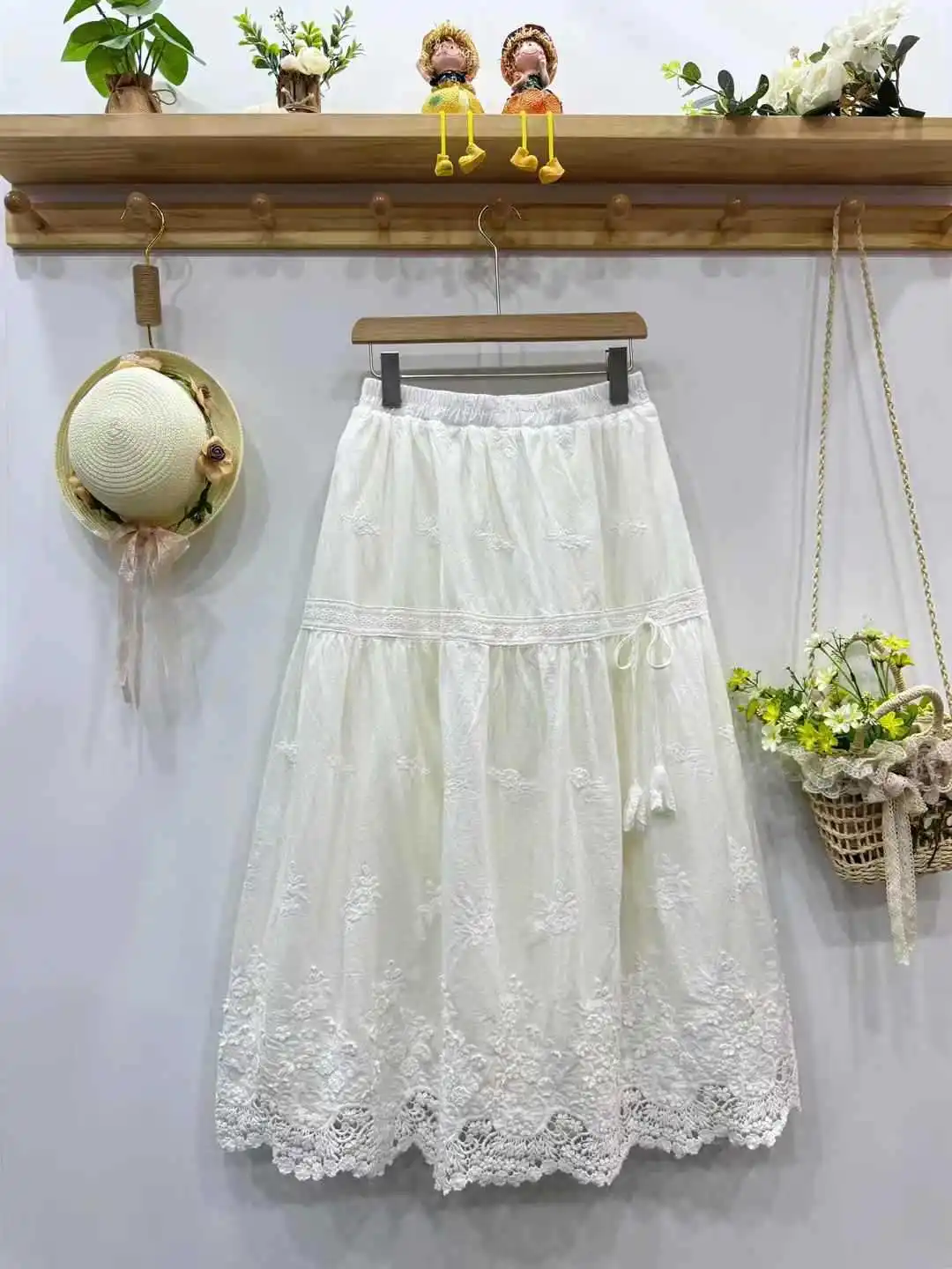

Женская длинная юбка в японском стиле Mori girl, кружевная Лоскутная юбка средней длины из 100% хлопка с вышивкой, юбка принцессы в стиле Лолиты