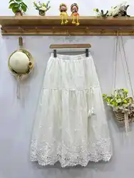 Mori girl long skirts Japanese style 100% cotton lace patchwork embroidery midi skirts for women princess lolita cosplay skirts