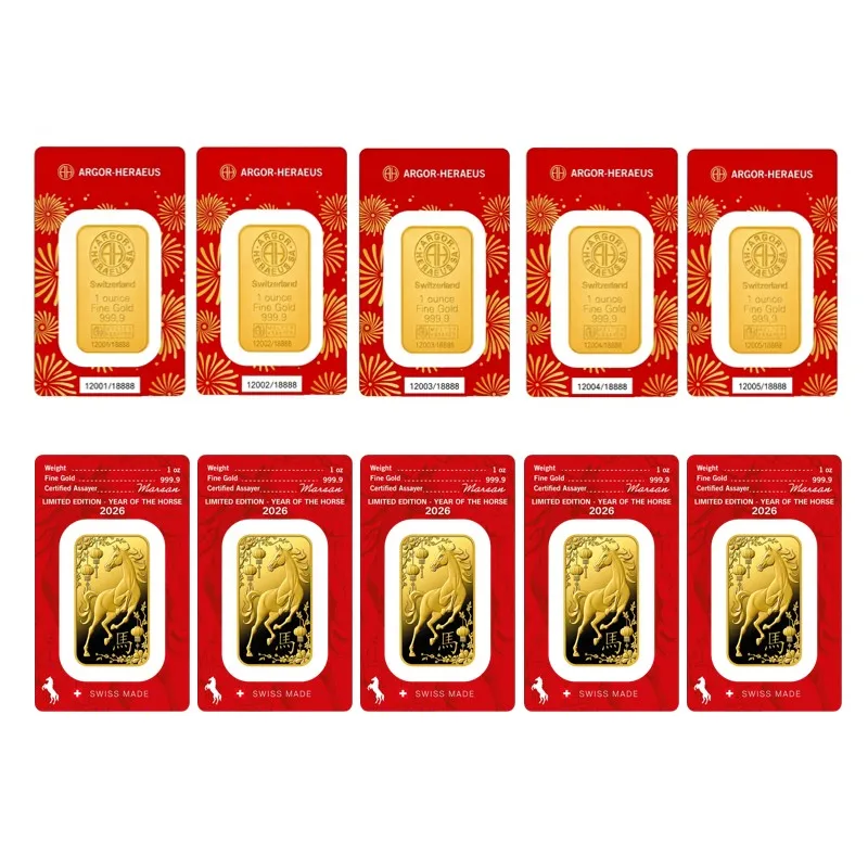 

2026 Horse One Ounce Gold Bar Argor Heraeus Gold Bullion Bars Limited Edition Replica Brass Gold-plated Bars Crafts